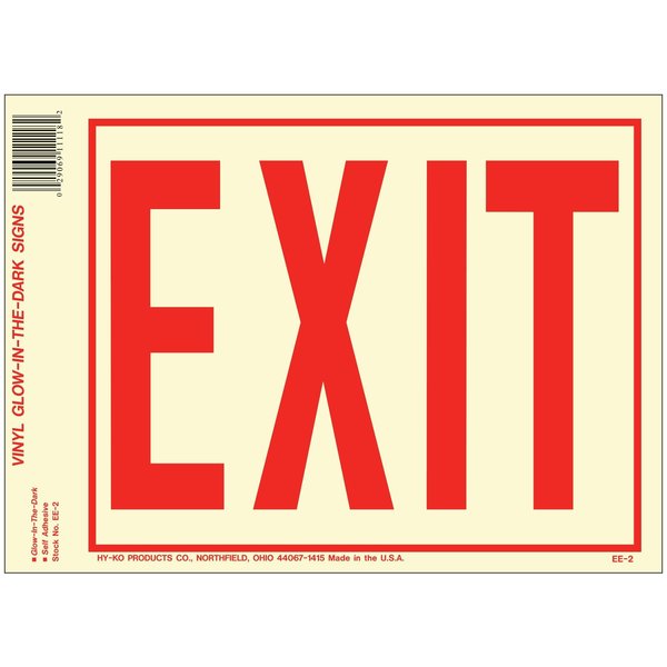 Hy-Ko Exit Phosphorescent Vinyl Sign 8" x 11", 10PK A00122